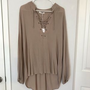 Tan Lace Up Blouse